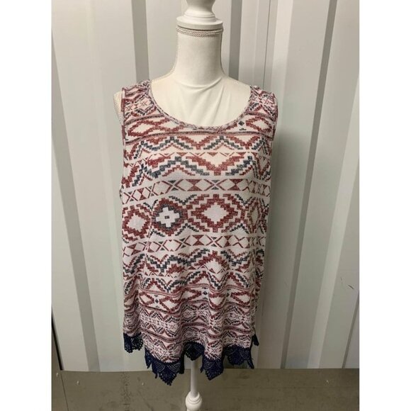 No Comment Knit Blouse Tribal Aztec Y2K Lace Trim Y2K Boho Women's Plus Size 2X - Picture 2 of 5